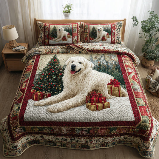 Snowfall Great Pyrenees 3-Piece Quilted Bedding Set NCU0HH991