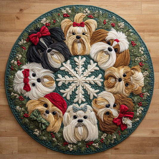 Snowfall Shih Tzu Quilted Round Mat NCU0HH1101