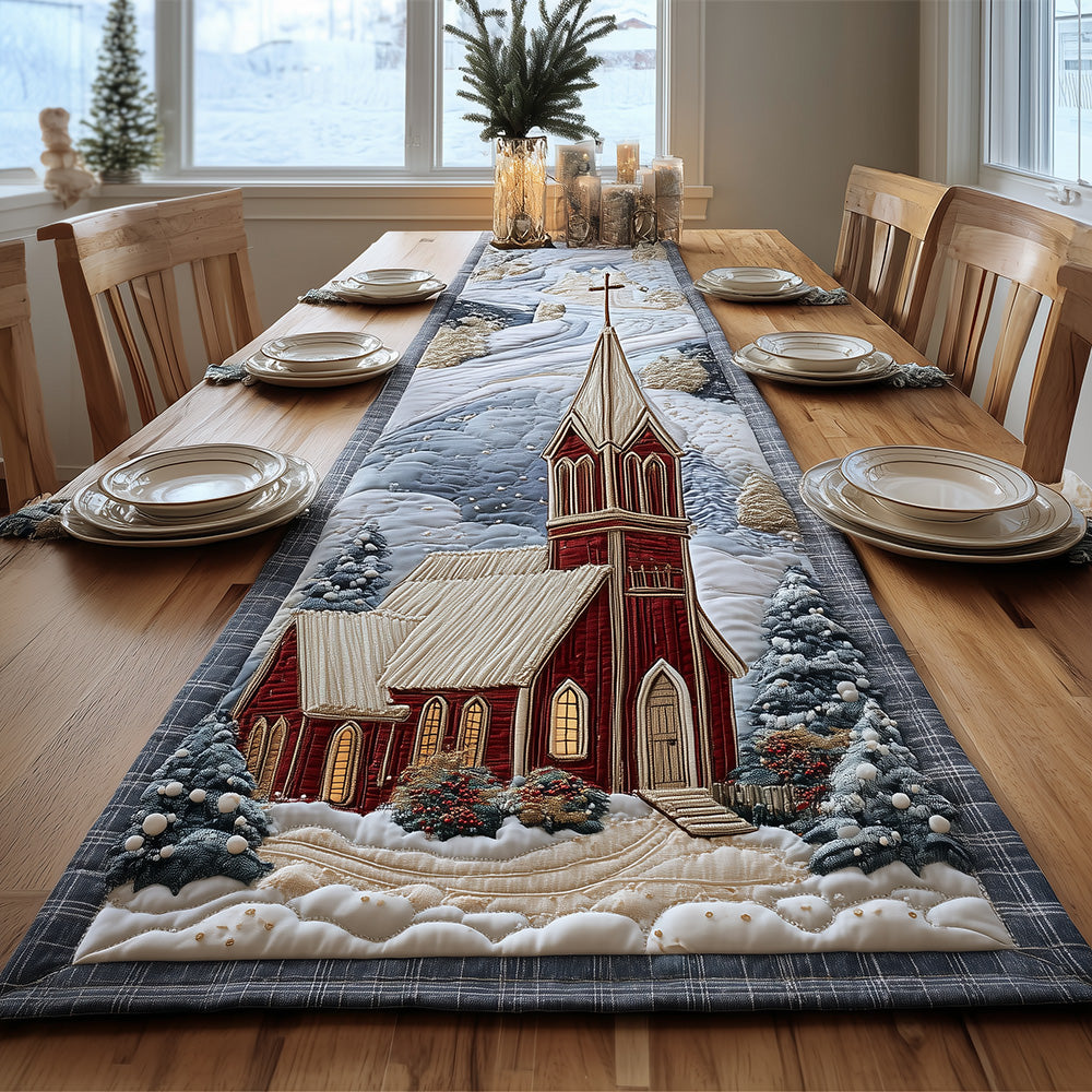 Snowfall at Red Chapel Quilted Table Runner NCU0TH3888