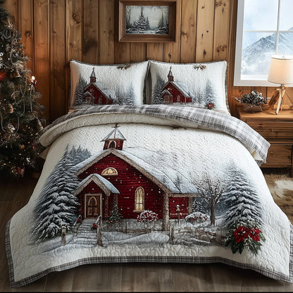 Snowfall at the Chapel 3-Piece Quilted Bedding Set NCU0TH3900