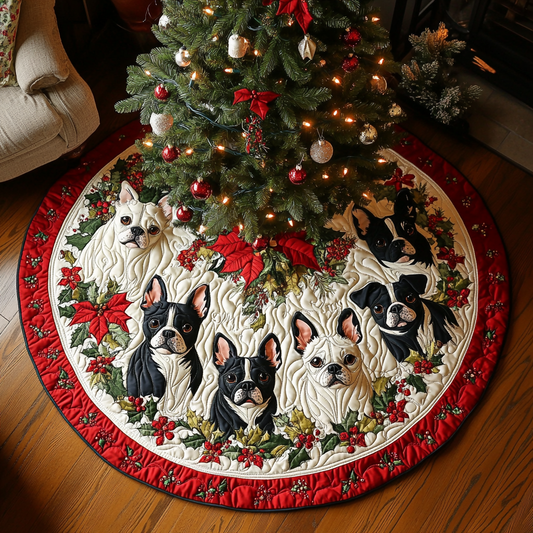 Snowflake Boston Terrier Delight Christmas Quilted Tree Skirt NCU0DV1621