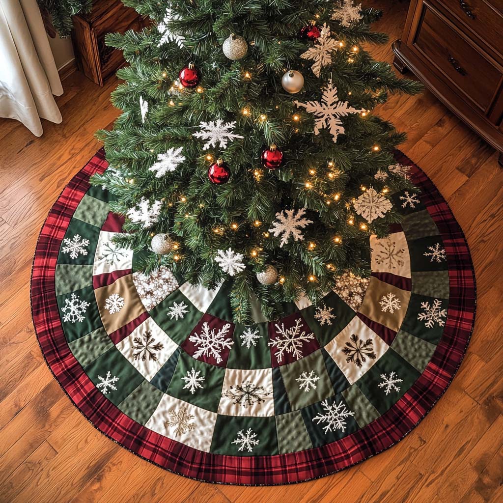 Snowflake Charm Christmas Quilted Tree Skirt NCU0NT2228