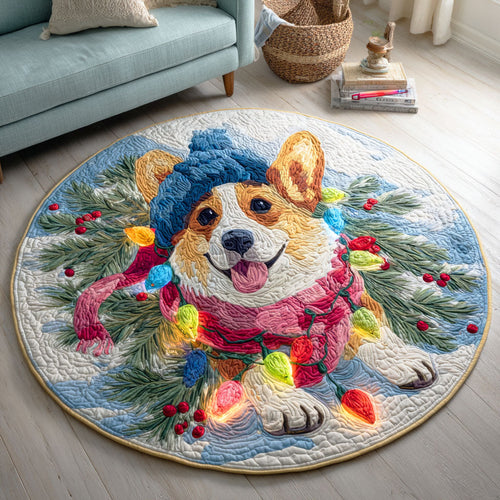 Snowflake Corgi Quilted Round Mat NCU0TD843