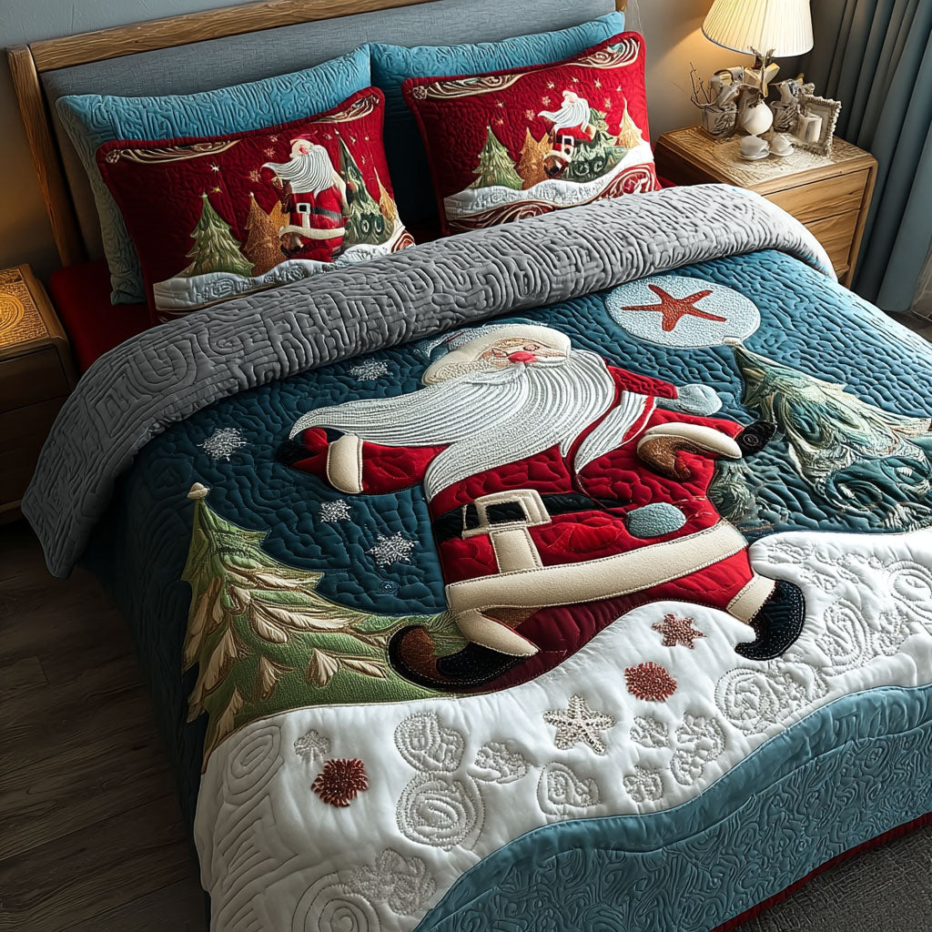 Snowflake Santa Magic 3-Piece Quilted Bedding Set NCU0PT9830