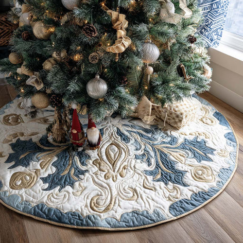 Snowflake Whisper Christmas Quilted Tree Skirt NCU0PT9397