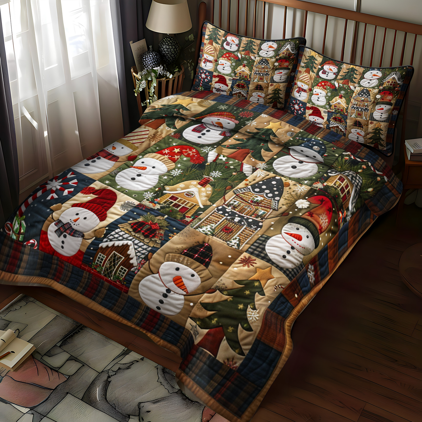 Snowman Delight 3-Piece Quilted Bedding Set NCU0NT034