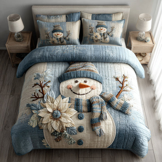 Snowman Blue 3-Piece Quilted Bedding Set NCU0HH1362