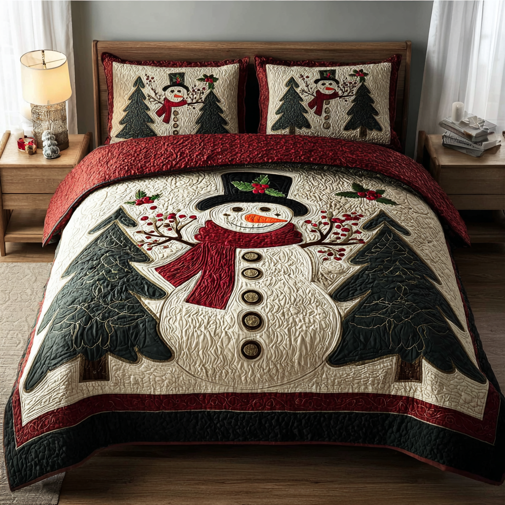 Snowman Charm 3-Piece Quilted Bedding Set NCU0DK10342