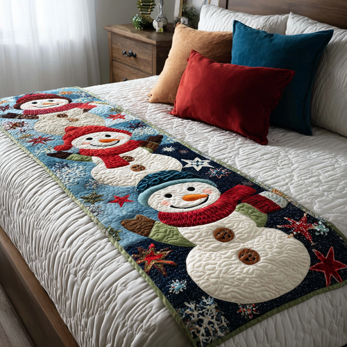 Snowman Charm Quilted Bed Runner NCU0DK10005