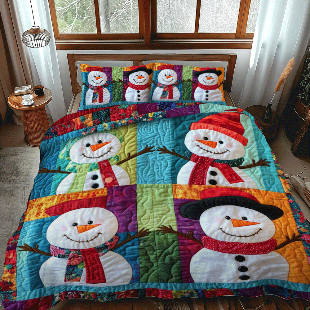 Snowman Christmas 3-Piece Quilted Bedding Set NCU0PD750
