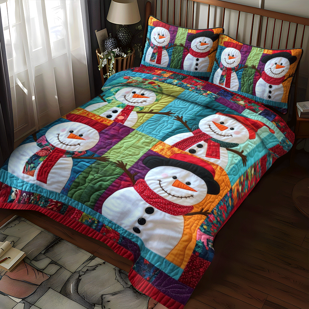 Snowman Christmas 3-Piece Quilted Bedding Set NCU0PD750