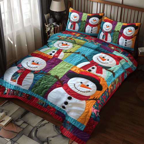 Snowman Christmas 3-Piece Quilted Bedding Set NCU0PD750