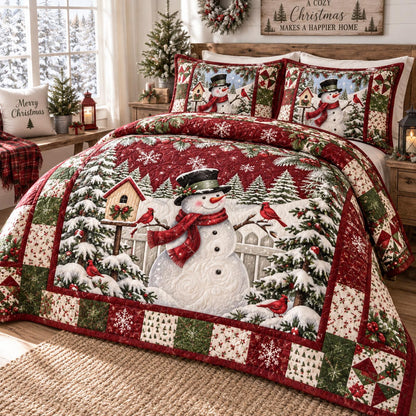 Snowman Christmas Cabin 3-Piece Quilted Bedding Set NCU0DV10144