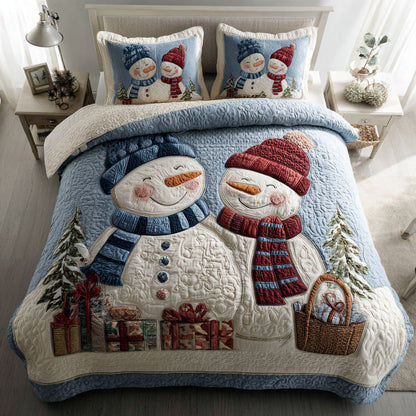 Snowman Couple 3-Piece Quilted Bedding Set NCU0HH1363