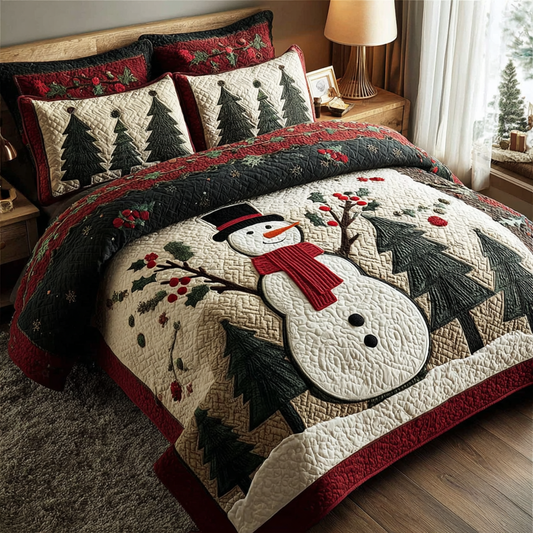 Snowman Delight 3-Piece Quilted Bedding Set NCU0DK10343