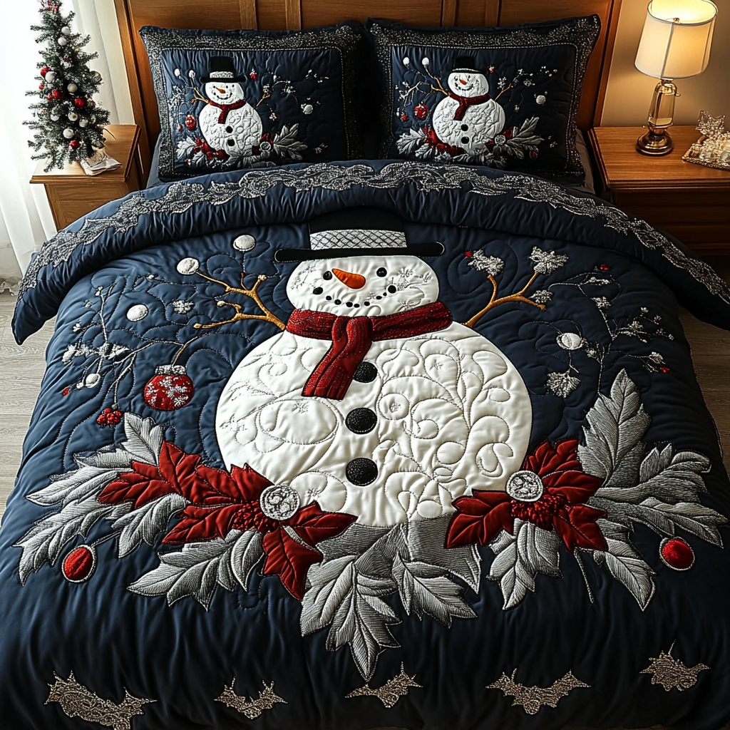 Snowman Delight 3-Piece Quilted Bedding Set NCU0DK10700