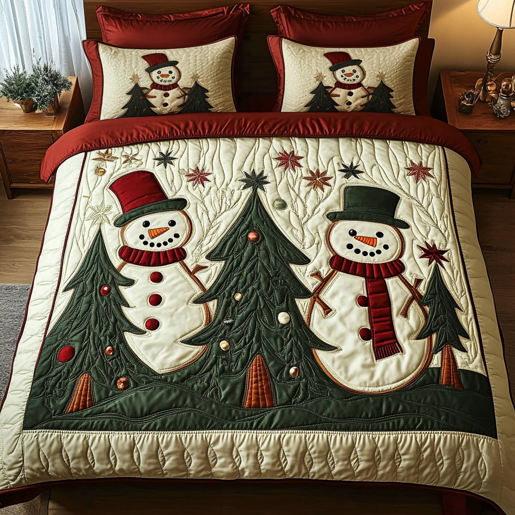 Snowman Delight 3-Piece Quilted Bedding Set NCU0DK11026