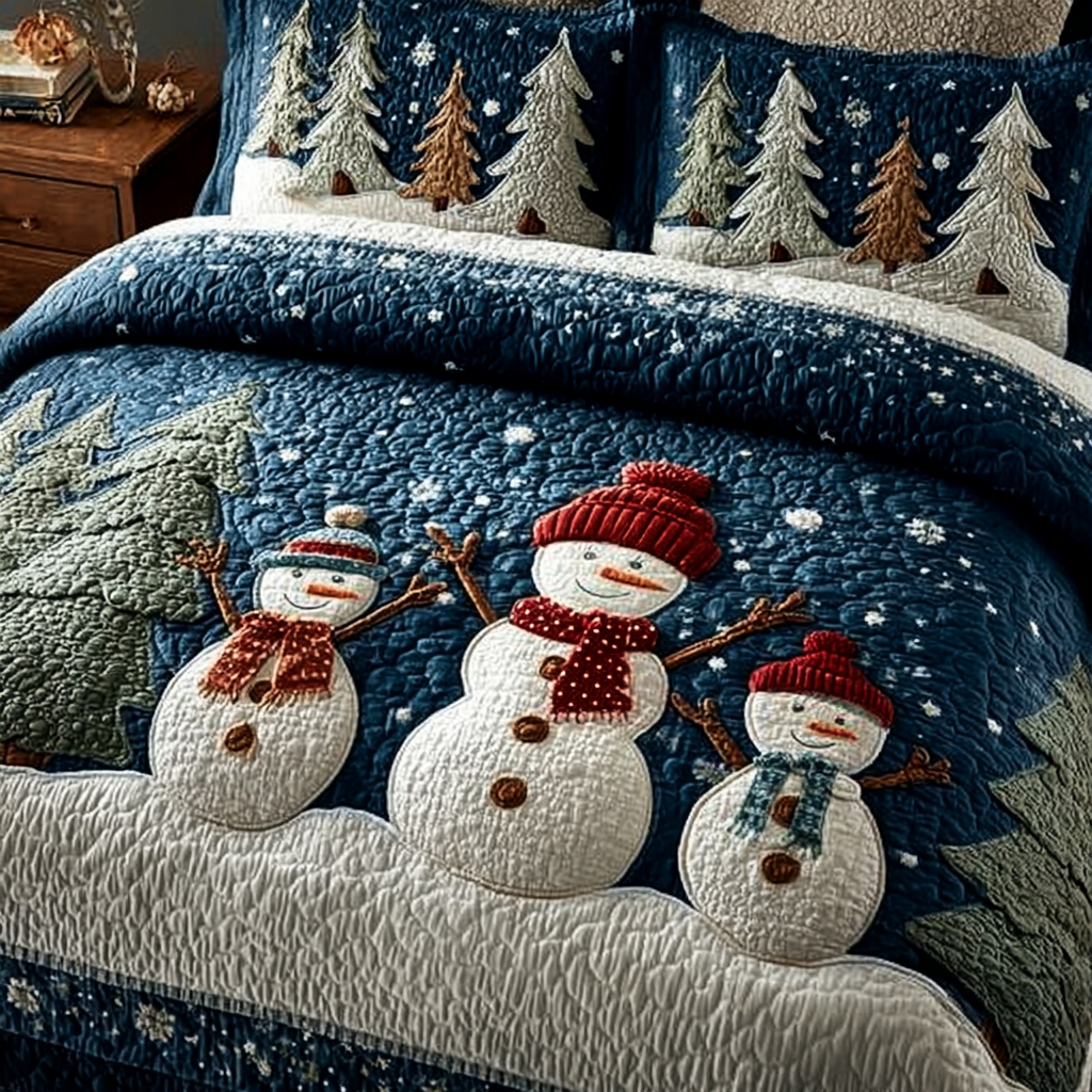 Snowman Delight 3-Piece Quilted Bedding Set NCU0DK11320
