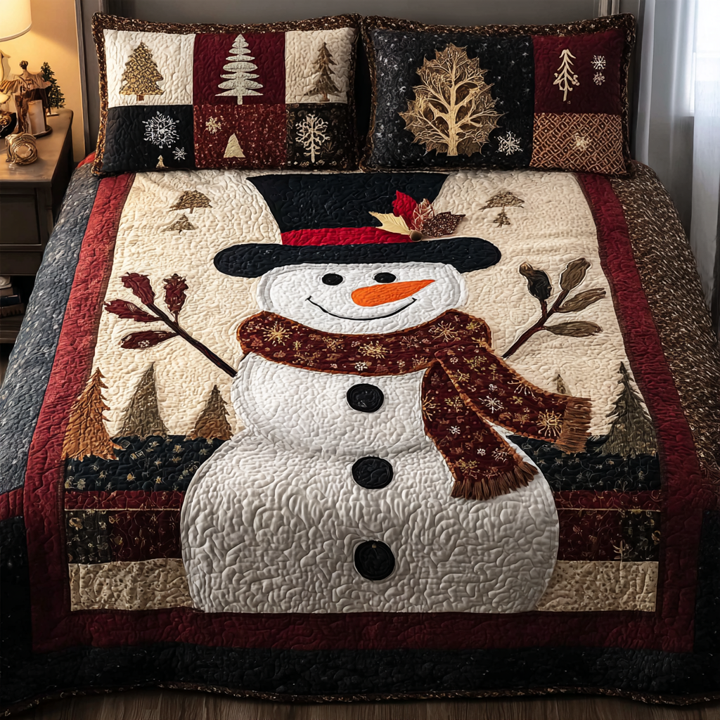 Snowman Dream 3-Piece Quilted Bedding Set NCU0DK10699