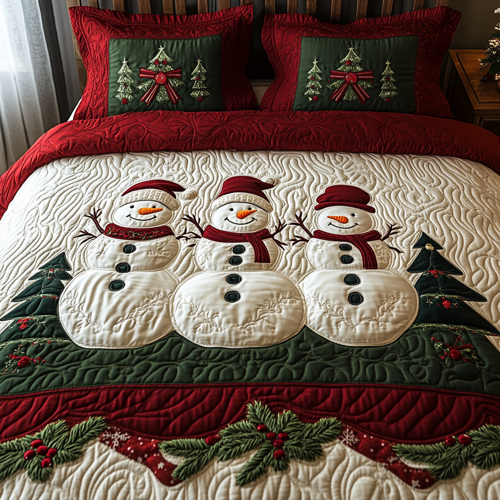 Snowman Dream 3-Piece Quilted Bedding Set NCU0DK11025