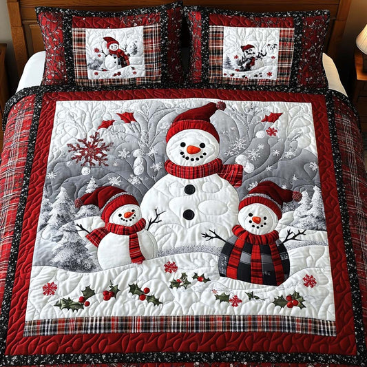 Snowman Family 3-Piece Quilted Bedding Set NCU0NT10286