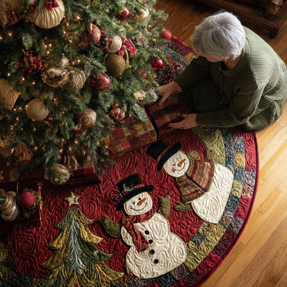 Snowman Gathering Christmas Quilted Tree Skirt NCU0PT10083