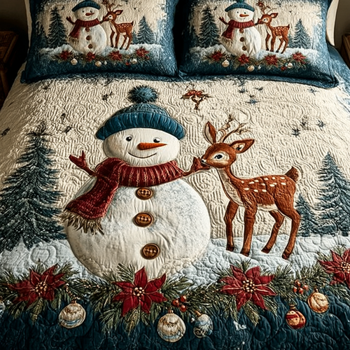 Snowman Glow 3-Piece Quilted Bedding Set NCU0DK11321