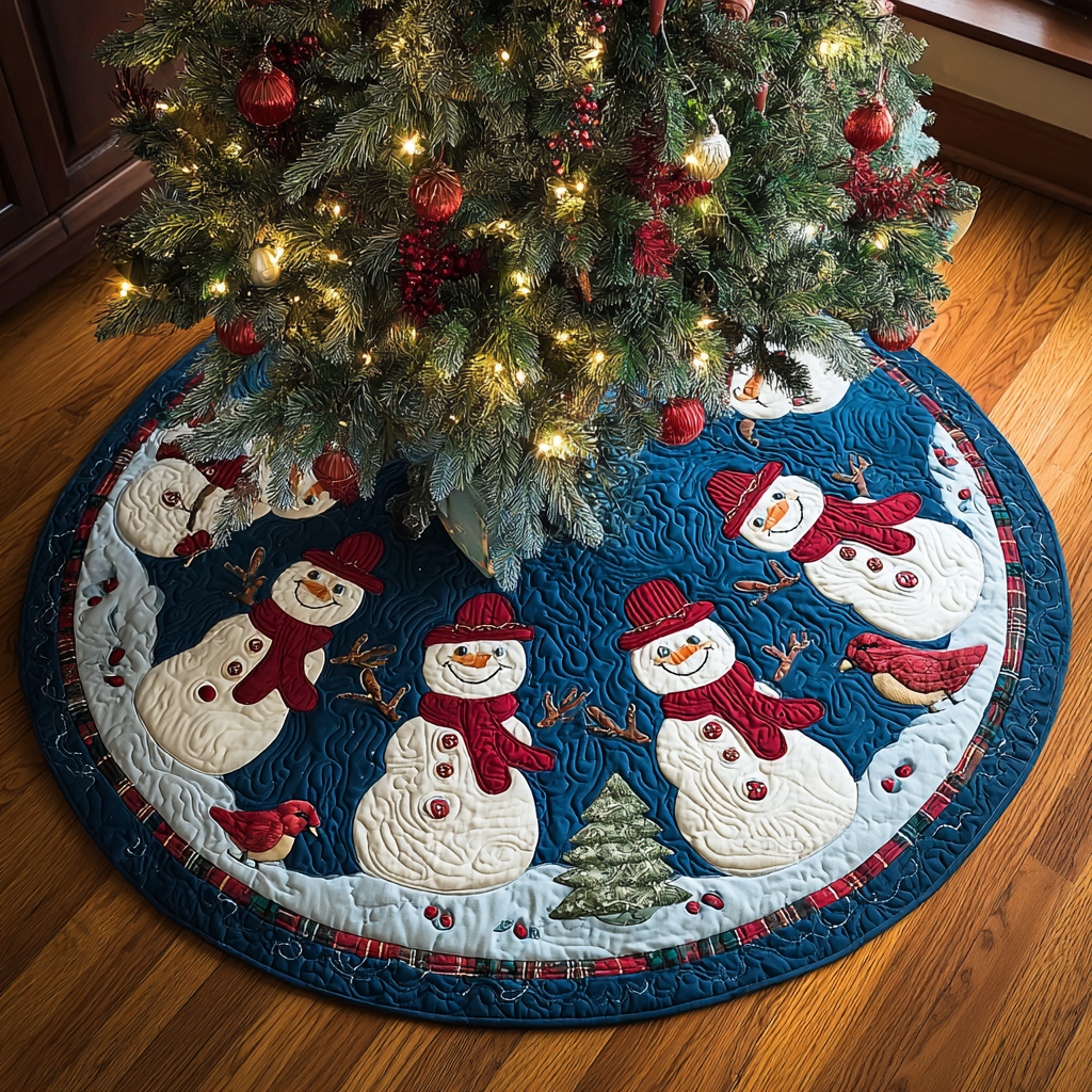Snowman Glow Christmas Quilted Tree Skirt NCU0DK11278