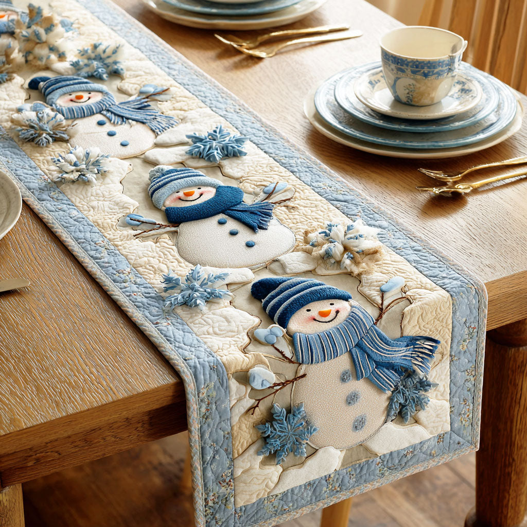 Snow Table Runner Snowman Glow Frost Quilted Table Runner NCU0TD771 – Vantique