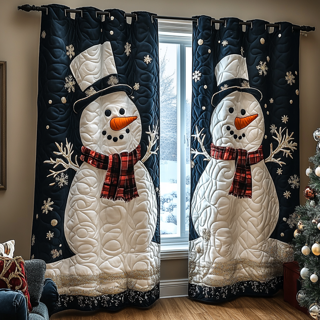 Snowman Glow Quilted Curtains NCU0DK11334