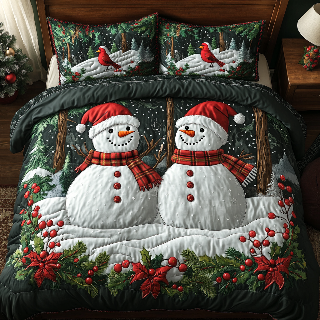 Snowman Harmony 3-Piece Quilted Bedding Set NCU0DK10698