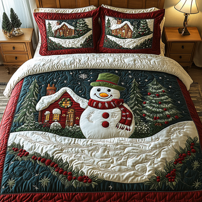 Snowman Joy 3-Piece Quilted Bedding Set NCU0DK9767