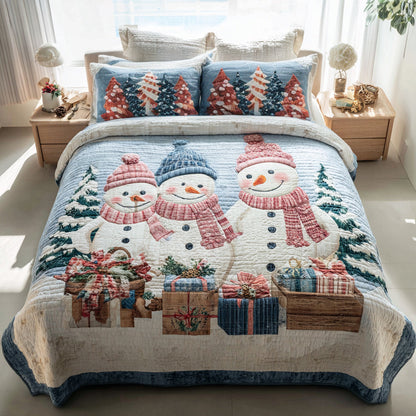 Snowman Merry 3-Piece Quilted Bedding Set NCU0HH1366