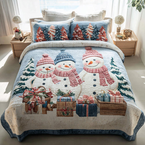 Snowman Merry 3-Piece Quilted Bedding Set NCU0HH1366