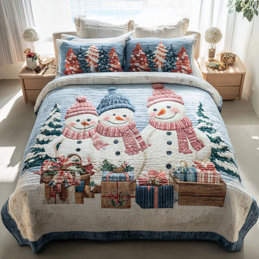 Snowman Merry 3-Piece Quilted Bedding Set NCU0HH1366