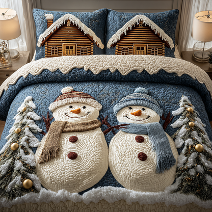 Snowman Moment 3-Piece Quilted Bedding Set NCU0DK11319