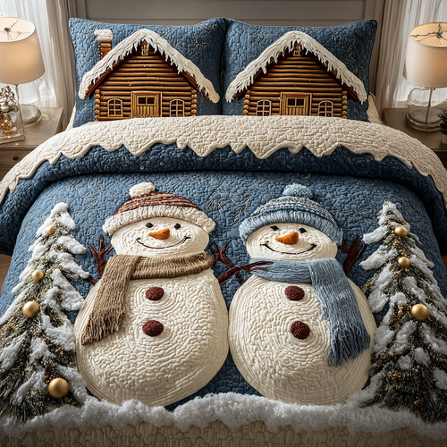 Snowman Moment 3-Piece Quilted Bedding Set NCU0DK11319