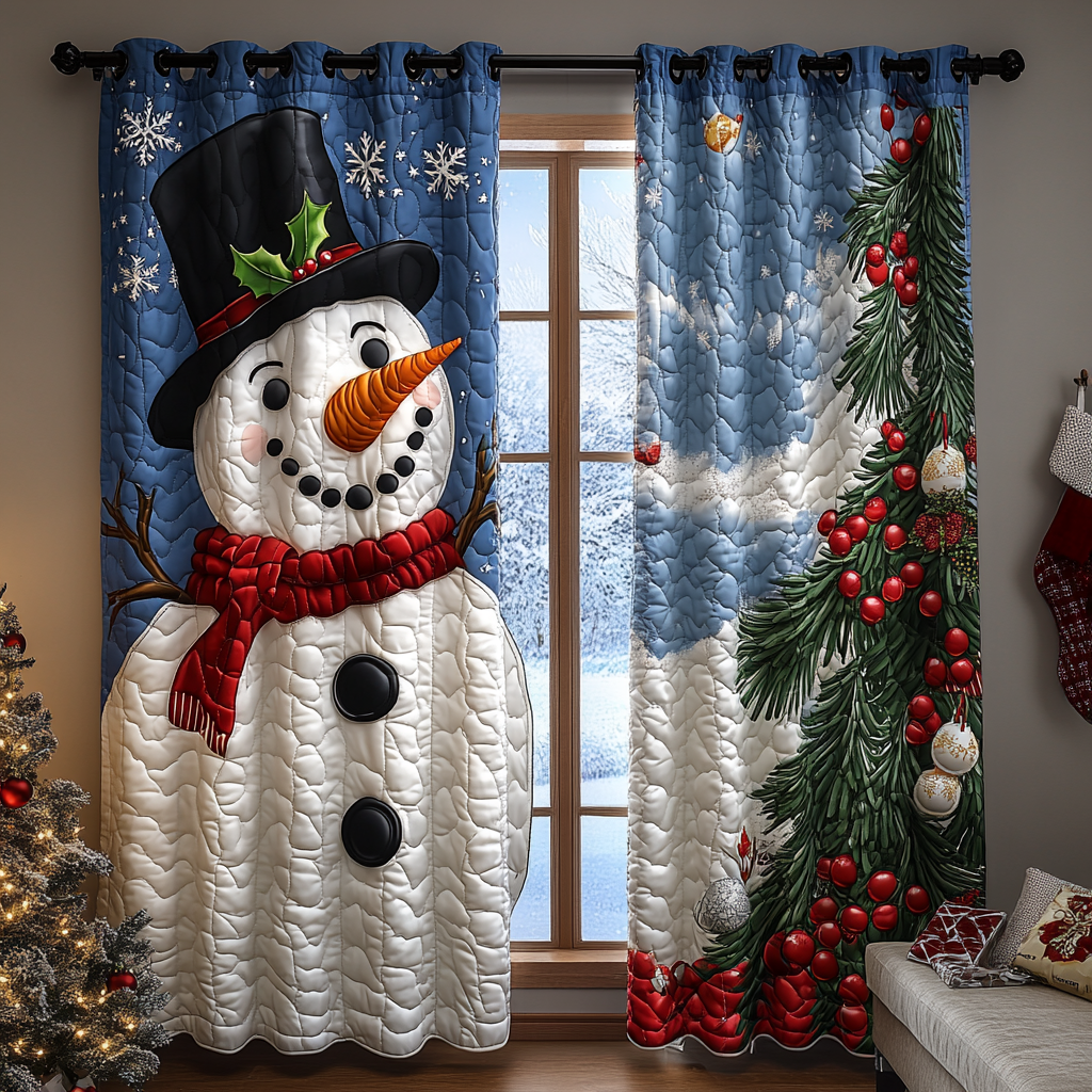 Snowman Moment Quilted Curtains NCU0DK11489