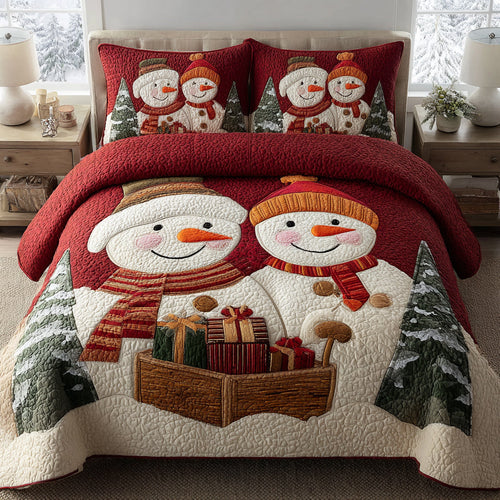 Snowman Rose 3-Piece Quilted Bedding Set NCU0HH1369