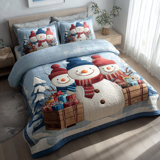Snowman Sleigh 3-Piece Quilted Bedding Set NCU0HH1370