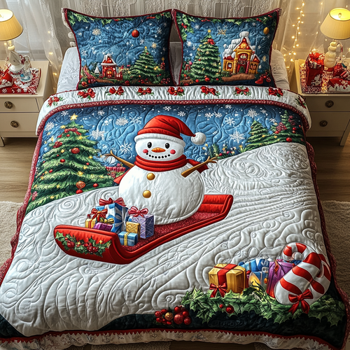 Snowman Sleigh Bliss 3-Piece Quilted Bedding Set NCU0TL2269