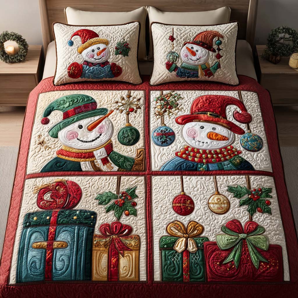 Snowman Smiles 3-Piece Quilted Bedding Set NCU0NT10287