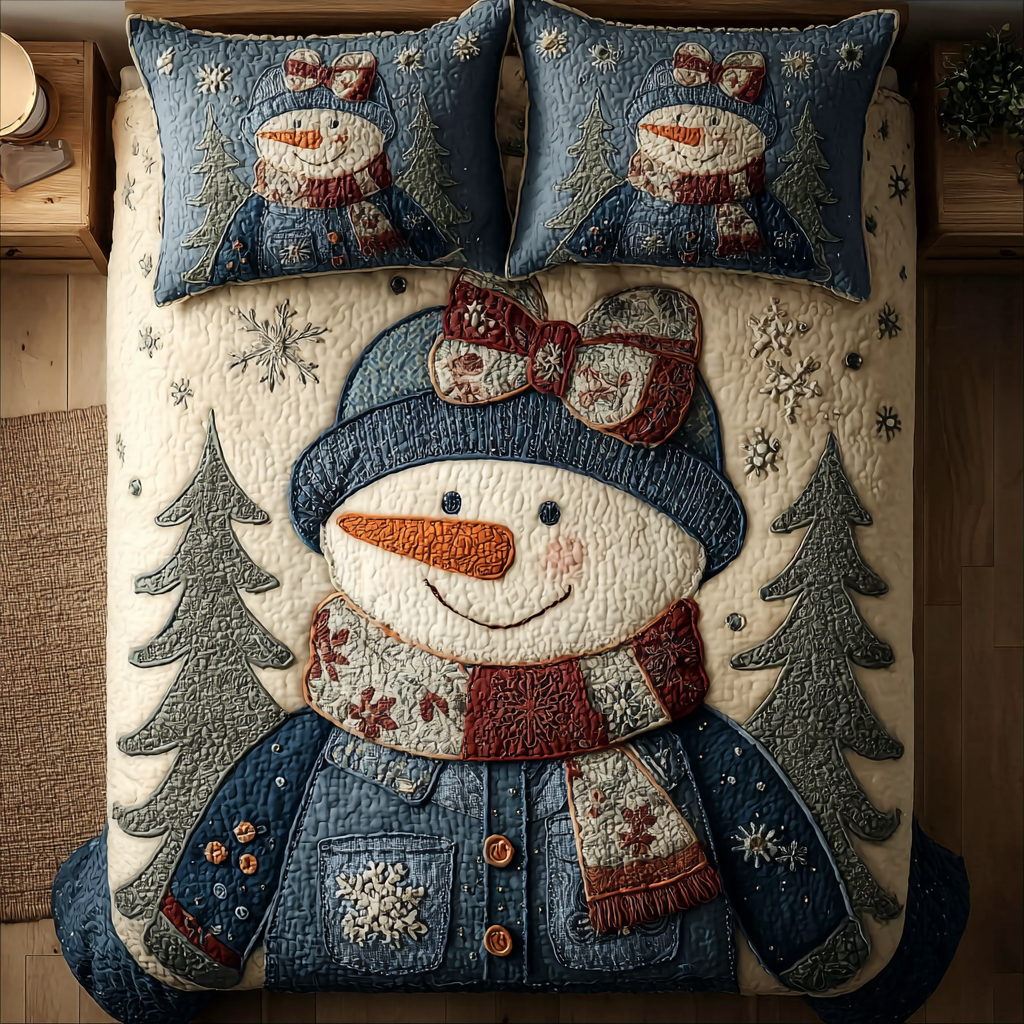 Snowman Spirit 3-Piece Quilted Bedding Set NCU0DK10341