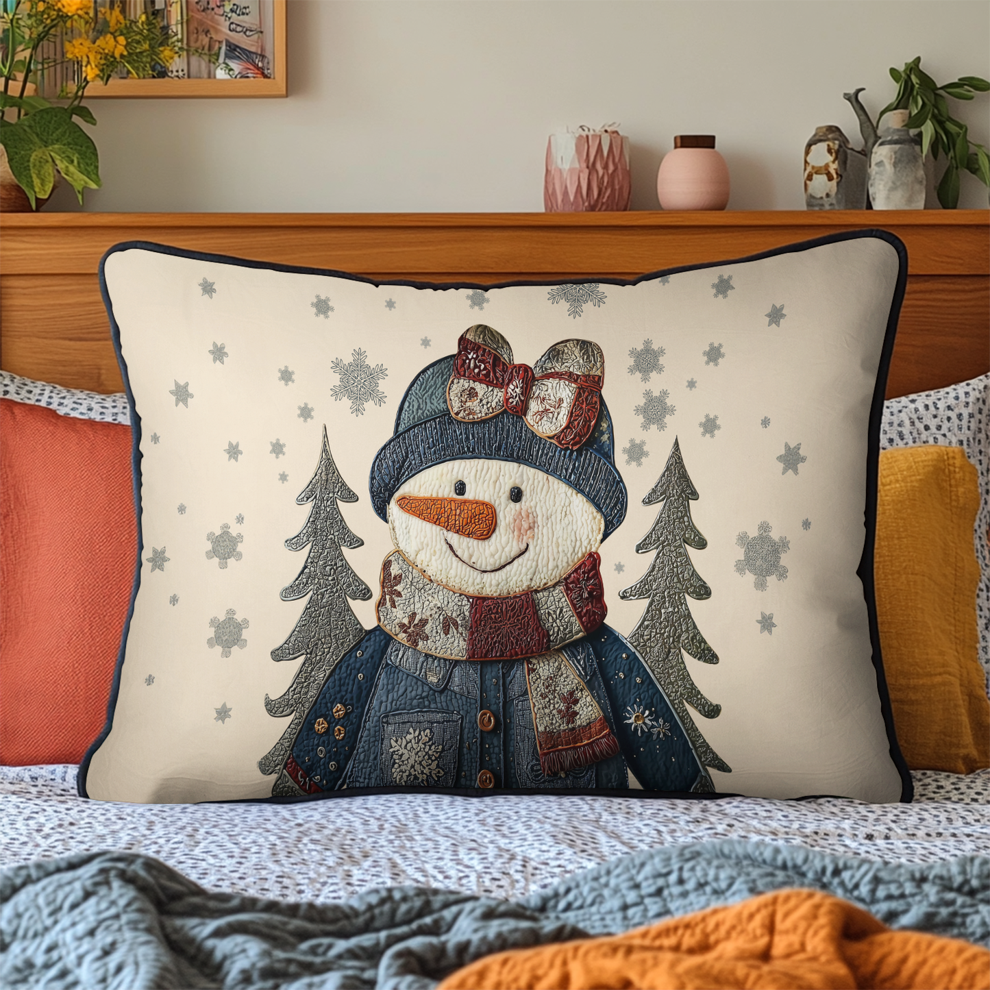 Snowman Spirit Quilted Bedding Pillow Case NCU0DK10341