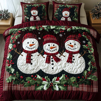 Snowman Trio 3-Piece Quilted Bedding Set NCU0NT9912