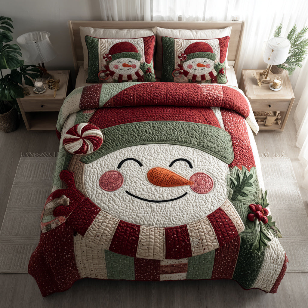 Snowman Wreath 3-Piece Quilted Bedding Set NCU0HH1371
