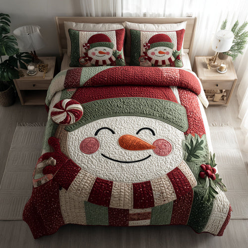 Snowman Wreath 3-Piece Quilted Bedding Set NCU0HH1371