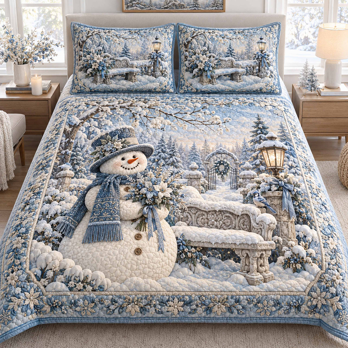 Snowmen Christmas Cheer 3-Piece Quilted Bedding Set NCU0TD3211