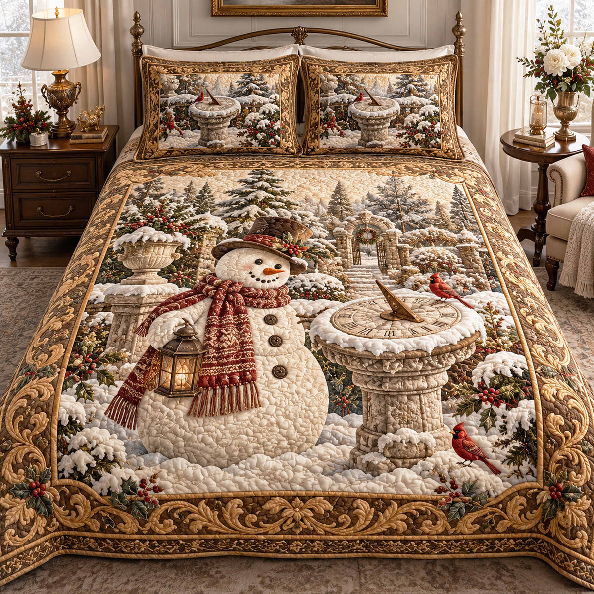 Snowmen Christmas Dreams 3-Piece Quilted Bedding Set NCU0TD3215