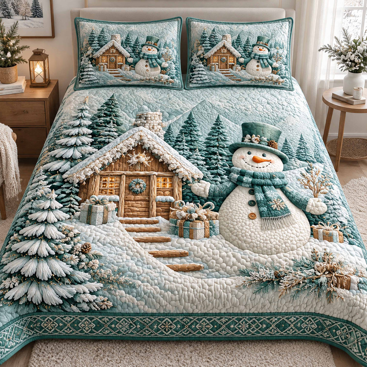 Snowmen Christmas Joy 3-Piece Quilted Bedding Set NCU0TD3212